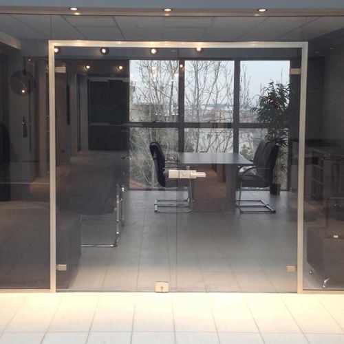 Porte d'intérieur - SLIM FRAME - Salinox - en verre / en aluminium / battante