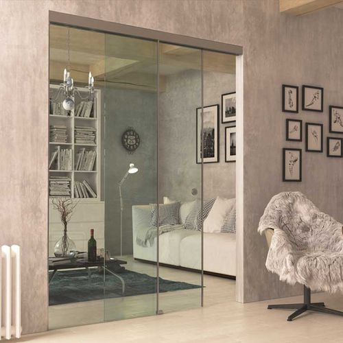 Porte d'intérieur - SL 6580 - Salinox - en verre / en aluminium / coulissante