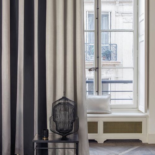 Tissu pour rideaux - GRANDIOSO : GADOLINIUM - FR-One - à rayures / polyester FR / lavable