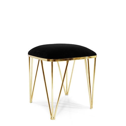 Tabouret contemporain - Hurricane - BITANGRA - en velours / avec piètement en laiton poli / tapissé