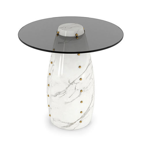 Table d'appoint contemporaine - Menhir - BITANGRA - en verre / en laiton poli / avec piètement en marbre