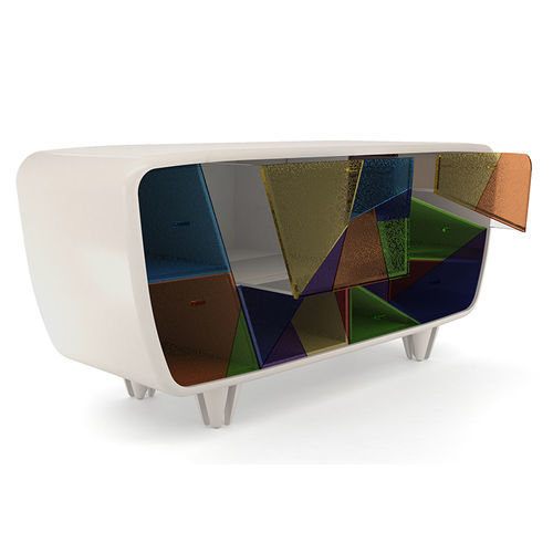 Buffet design original - Vitral - BITANGRA - en bois laqué / en verre / avec tiroirs