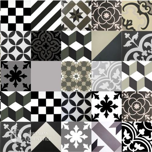 Carreau de ciment patchwork - BLACK WHITE - Vietnam cement tile corp - d'intérieur / de sol / mural