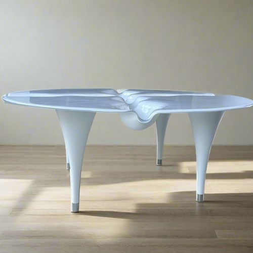 Table contemporaine - LUNA - PlusObject - en verre / avec piètement en verre / professionnelle