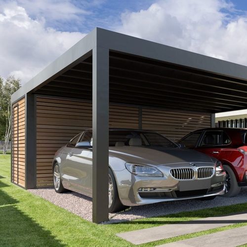 Pergola autoportée - SL240 - Soltec - en métal / en bois / à lames brise soleil