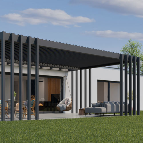 Pergola adossée - Soltec - autoportée / aluminium / couverture en verre