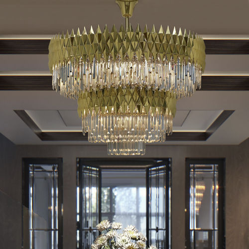 Lustre contemporain - LUNE - K-LIGHTING - en cristal / en acier inoxydable / cascade