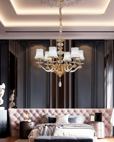 Lustre classique - VINTAGE D'OR - K-LIGHTING - en verre / en zinc / 6 ampoules