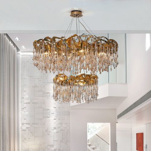 Lustre contemporain - LINE SCULPTURE DOUBLE - K-LIGHTING - en verre / en aluminium / professionnel