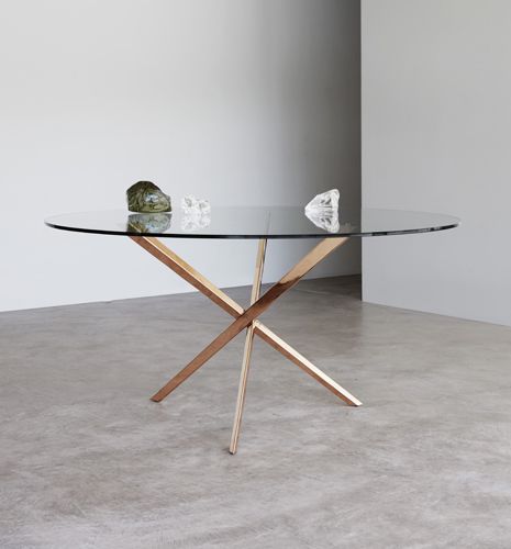 Table à manger minimaliste - Phoenix - TOM FAULKNER - en verre / avec piètement en métal / ronde