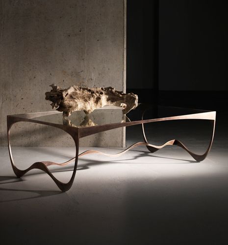 Table basse contemporaine - Memphis - TOM FAULKNER - en verre / avec piètement en acier / rectangulaire