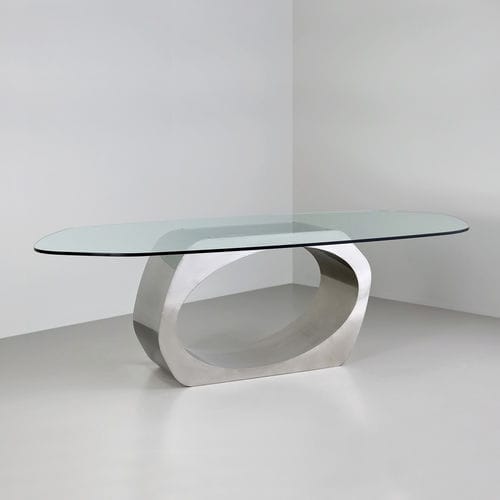 Table à manger contemporaine - Skye - TOM FAULKNER - en verre / avec piètement en acier inoxydable / résidentielle
