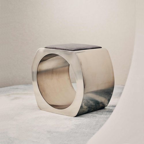 Tabouret contemporain - Skye - TOM FAULKNER - en cuir / avec piètement en acier / tapissé