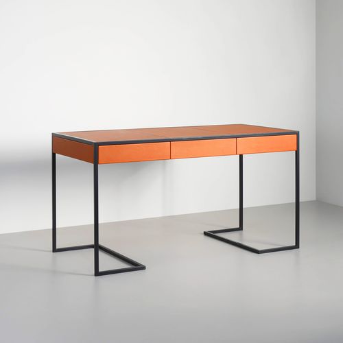 Bureau contemporain - Albany - TOM FAULKNER - en noyer / en cuir / droit