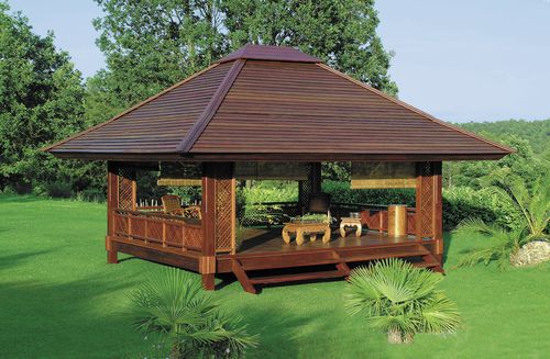 Gazebo en merbau - 20M2 - Teck Time - toit en bois / pour bar / pour centre de bien-être