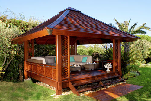 Gazebo en merbau - 16M2 - Teck Time - toit en bois / structure en bois / pour hôtel