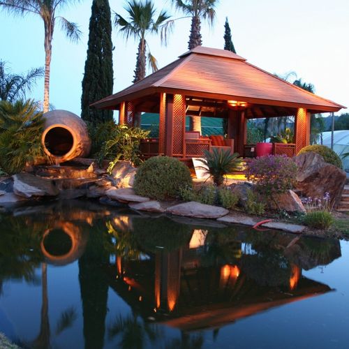 Gazebo en merbau -  20M2 - Teck Time - toit en bois / structure en bois / pour hôtel