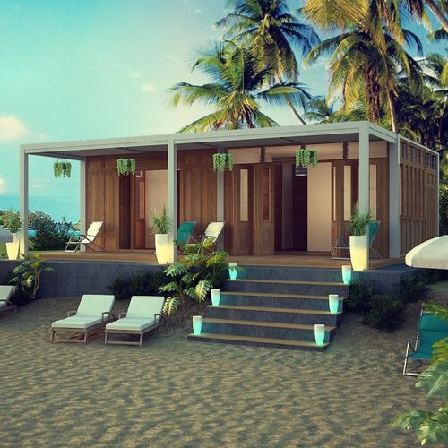 Maison type bungalow - 28M2 - Teck Time - contemporaine / avec terrasse / en acier