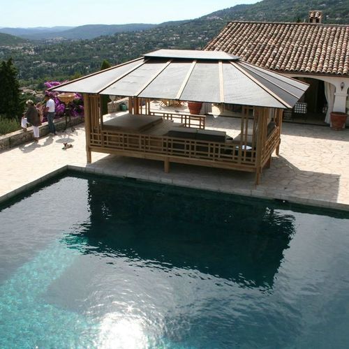 Abri de spa en teck - 20M2 - Teck Time - en résine tressée / fixe / toit en résine tressée