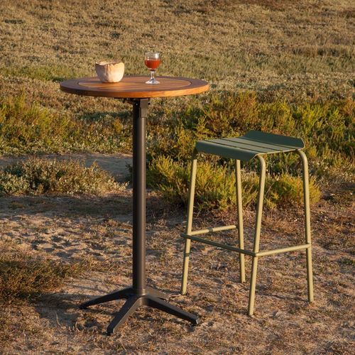 Table mange-debout contemporaine - TYPON - Ezeis - en teck / avec piètement en métal / ronde