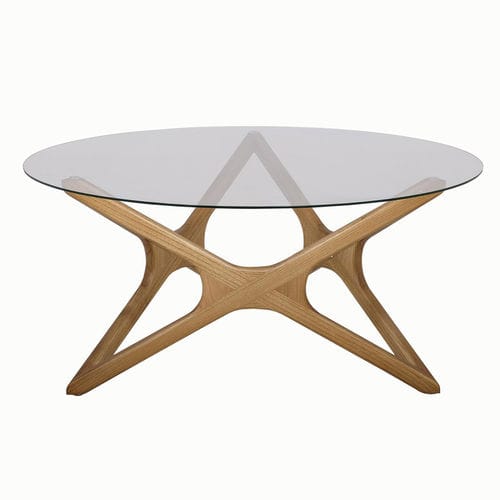 Table basse contemporaine - DINA - Ezeis - en verre trempé / avec piètement en bois massif / ronde
