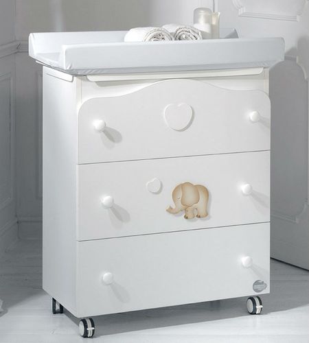 Table à langer en bois - ELEFANTINO - Baby Expert - à roulettes