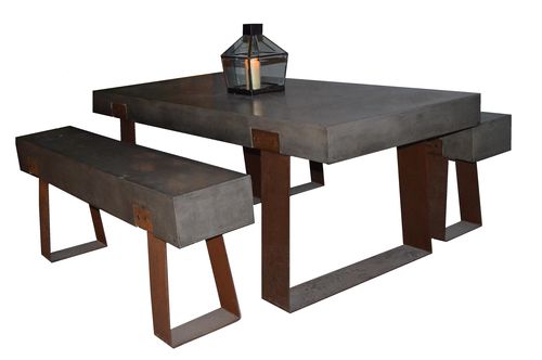 Table design industriel - VAULT  - greenstone co ltd - en béton fibré / avec piètement en métal / rectangulaire