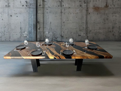Table à manger contemporaine - TAUMEN79 - ARRELART - en teck / en résine / avec piètement en métal