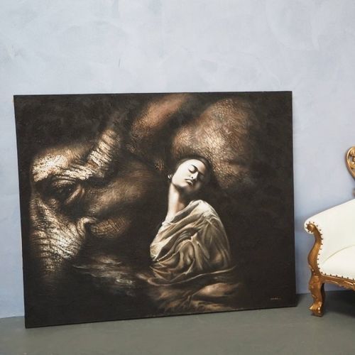 Tableau décoratif peint à la main - QUADRE1 - ARRELART - portrait / à motif animalier