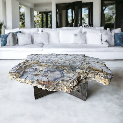 Table basse contemporaine - MONACO - ARRELART - en bois fossilisé / avec piètement en métal / fait main