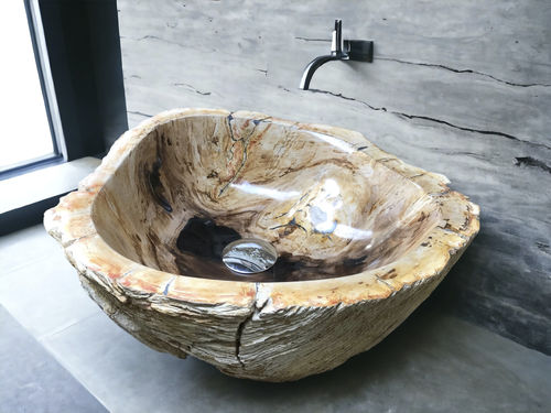 Vasque à poser - ZAMBIA - ARRELART - en bois fossilisé / fait main / organique