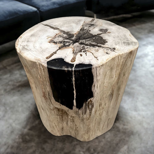 Tabouret contemporain - BLACK - ARRELART - en bois fossilisé / avec piètement en bois fossilisé / fait main