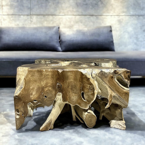 Table basse design organique - ASHLEY - ARRELART - en teck / avec piètement en teck / sur mesure