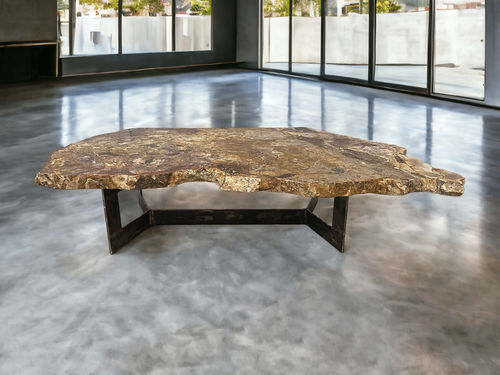 Table basse de style rustique - BORNEO - ARRELART - en bois fossilisé / avec piètement en métal / sur mesure