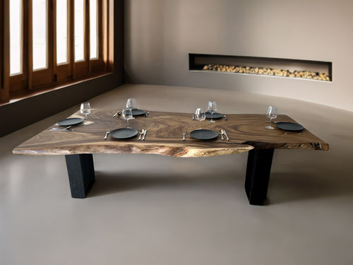 Table à manger contemporaine - LOUISE - ARRELART - en bois tropical / avec piètement en métal / rectangulaire