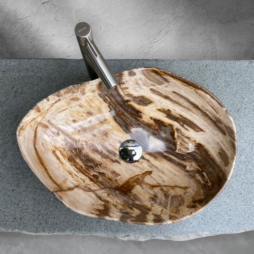Vasque à poser - LIONEL - ARRELART - en bois fossilisé / fait main / brillante