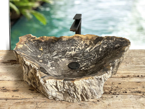 Vasque à poser - MALIBÚ - ARRELART - en bois fossilisé / fait main / organique