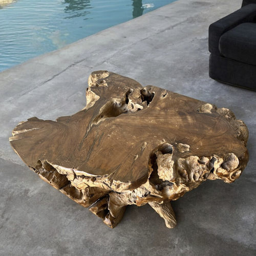 Table basse contemporaine - ELDA - ARRELART - en teck / en bois massif / avec piètement en teck