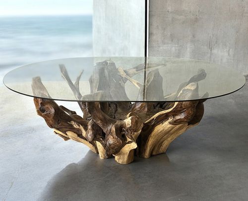 Table à manger contemporaine - TAUMEN10 - ARRELART - en verre / avec piètement en bois vernis / avec piètement en bois de rose
