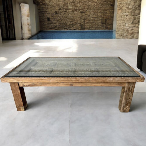 Table basse contemporaine - BASEL - ARRELART - en verre / avec piètement en teck / rectangulaire