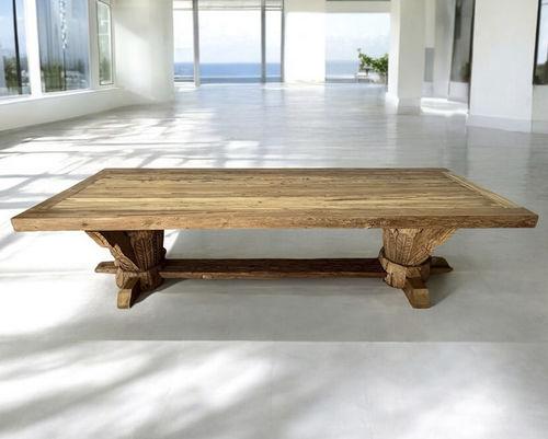 Table à manger contemporaine - PORTOVENERE - ARRELART - en teck / en bois verni mat / avec piètement en teck