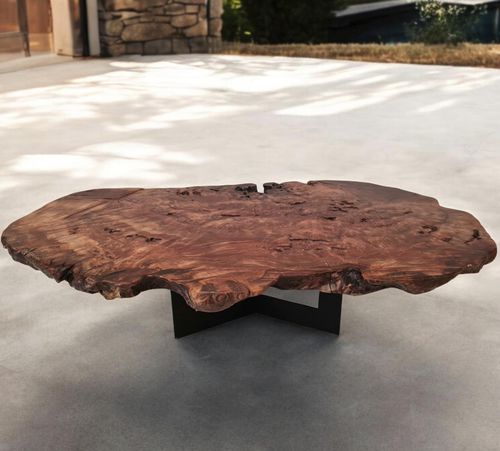 Table basse design original - TAUCEN63 - ARRELART - en bois massif / en bois exotique / avec piètement en métal