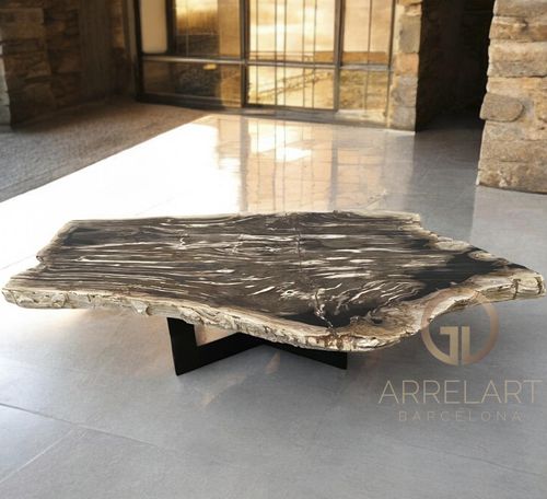 Table basse design original - PADUA - ARRELART - en bois fossilisé / avec piètement en métal / sur mesure
