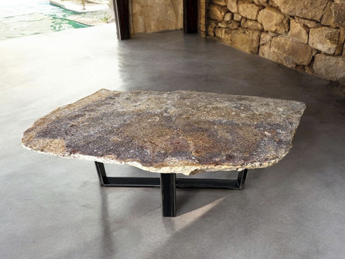 Table basse contemporaine - QUEEN - ARRELART - en bois fossilisé / avec piètement en acier inoxydable / fait main