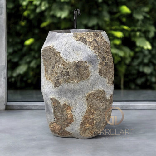 Vasque sur pied - DALMATIAN - ARRELART - en Riverstone® / fait main / brillante
