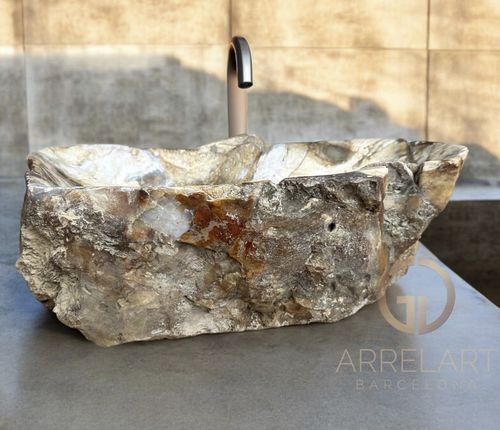 Vasque à poser - PW-12 - ARRELART - en bois fossilisé / fait main / organique