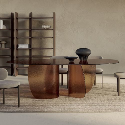 Table contemporaine - Blur - Nature Design - en verre / avec piètement en verre / ovale