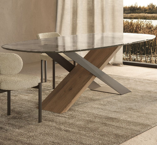 Table contemporaine - X - Nature Design - en verre / en céramique / avec piètement en métal