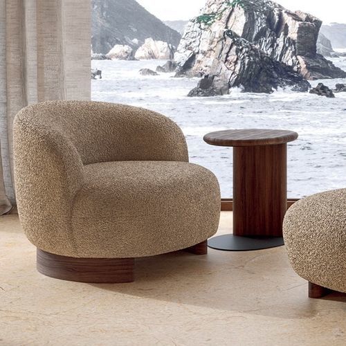 Fauteuil contemporain - Pebble - Nature Design - en tissu / en chêne / avec piètement en chêne