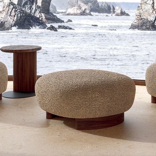 Pouf contemporain - Pebble big - Nature Design - en tissu / en chêne / ovale